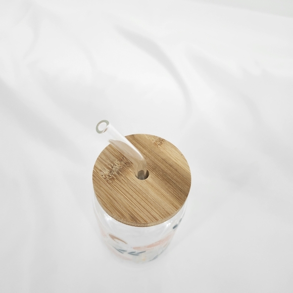 Earthy Mushroom Etched Glass With Wood Lid Glass Straw Funky Goblincore - Picture 4 of 6